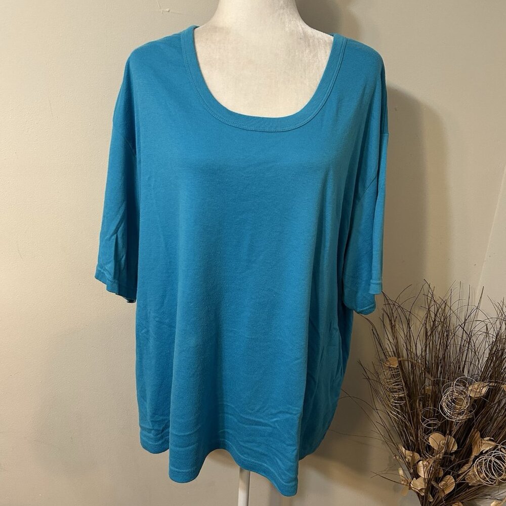 Vtg Roaman's T-Shirt Top Tunic Short Sleeve Teal Blue Scoop Neck Relaxed Sz 2X ?